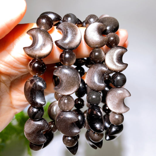 Silver Obsidian Moon Bracelet Crystal Healing Bulk Wholesale