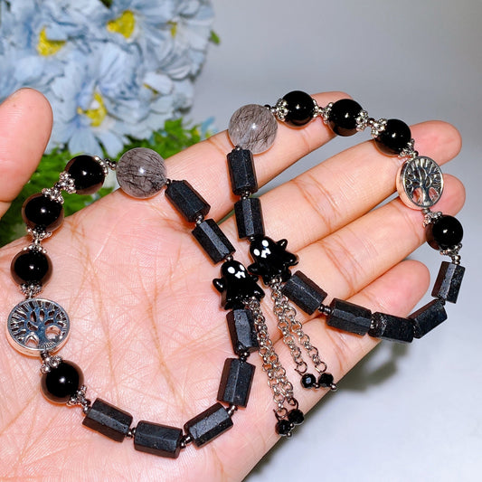 Black Tourmaline & Black Obsidian Bracelet for Halloween Crystal Healing Bulk Wholesale