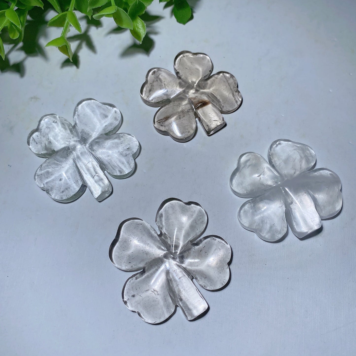 1.7" Clear Quartz Four-Leaf Clovers Carving Bulk Wholesale