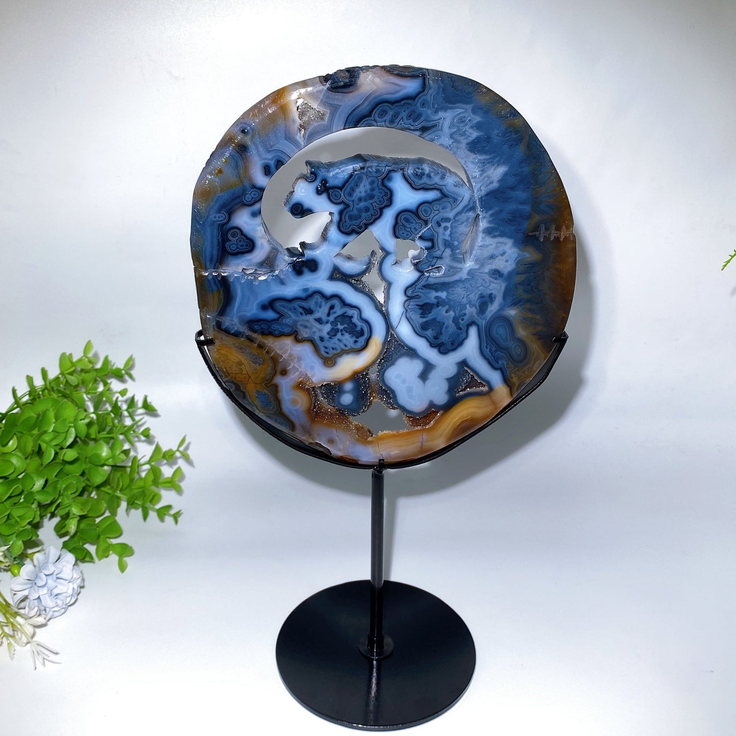 20.5cm Unique Druzy Agate Bear Carving with Stand Crystal Healing Bulk Wholesale