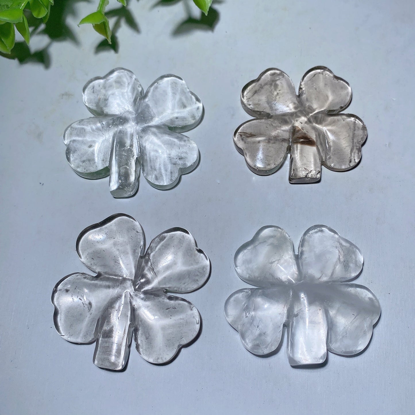 1.7" Clear Quartz Four-Leaf Clovers Carving Bulk Wholesale