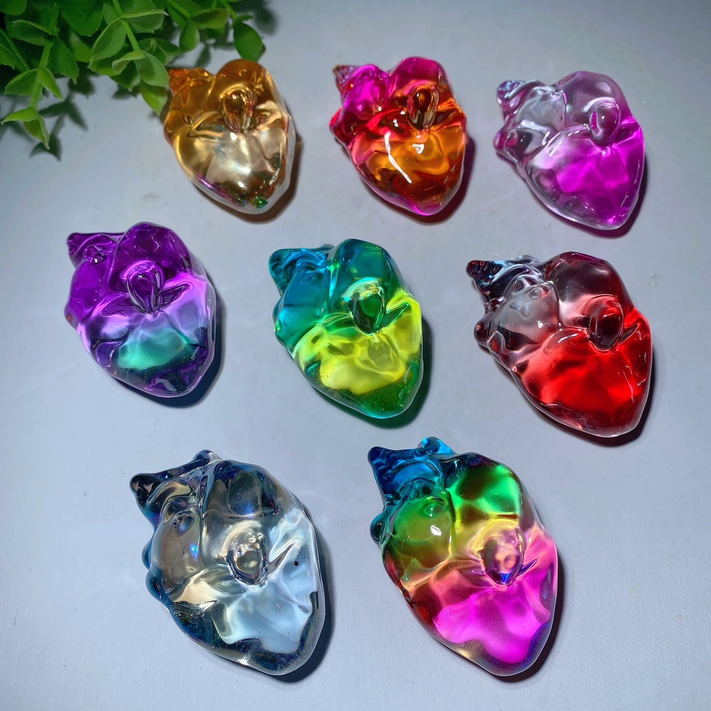 2.2" Aura Colorful Glass Heart Carvings Bulk Wholesale