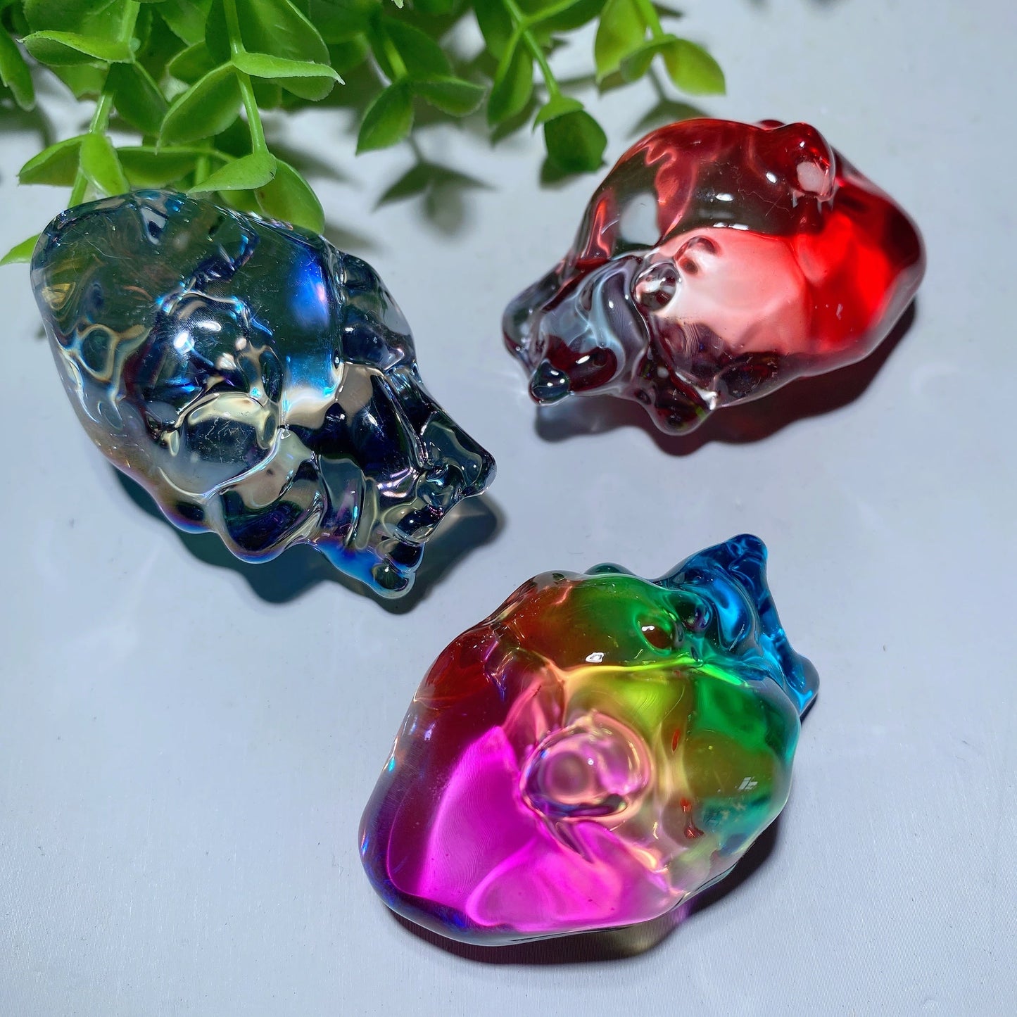 2.2" Aura Colorful Glass Heart Carvings Bulk Wholesale