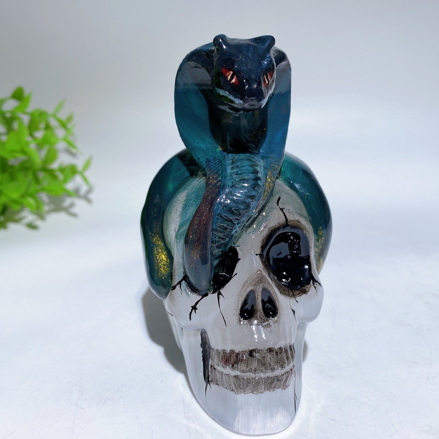 3.8" Selenite Skull with Snake Decor with Hand Painting Crystal Healing Bulk Wholesale