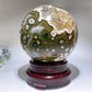 Large Unique Druzy Ocean Jasper Sphere with Wooden Stand Crystal Healing Bulk Wholesale