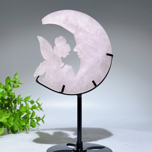 Crystal Fairy on Moon Carving with Stand Crystal Healing Bulk Wholesale