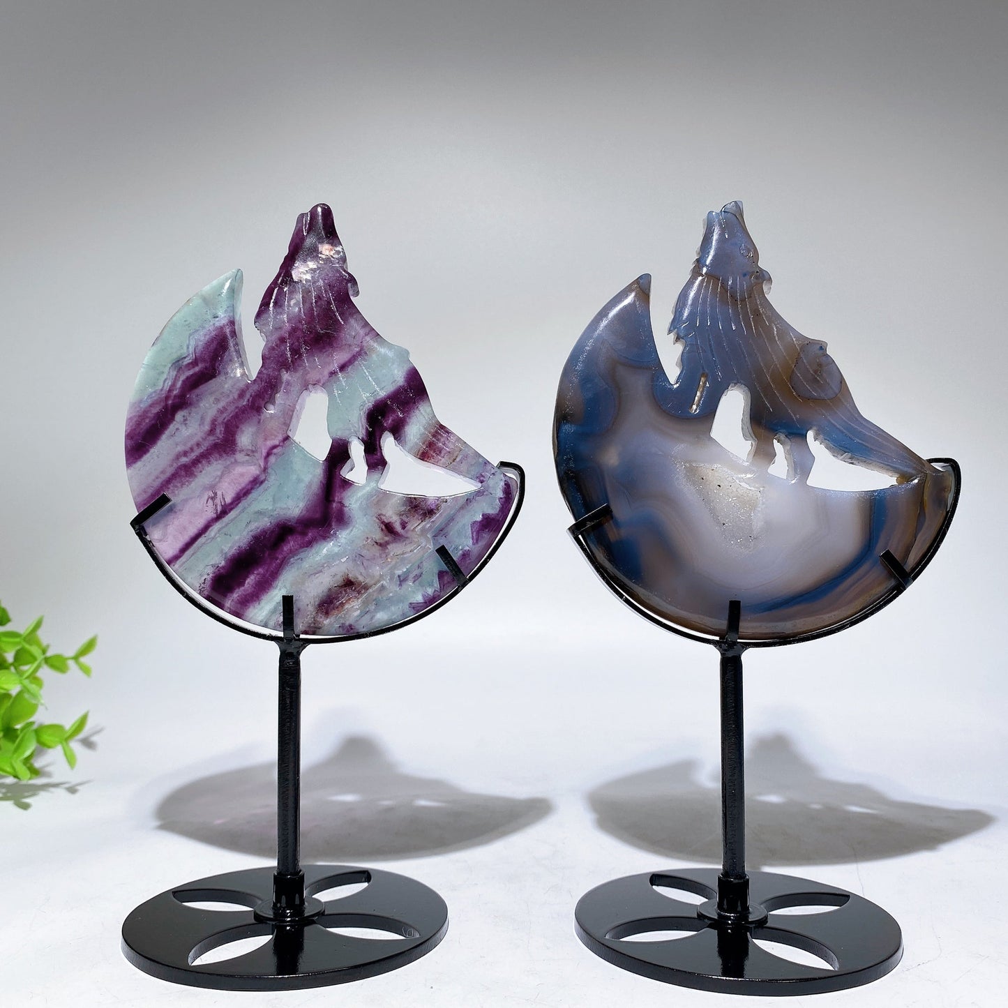 Crystal Wolf on Moon Carving with Stand Free Form Crystal Healing Bulk Wholesale