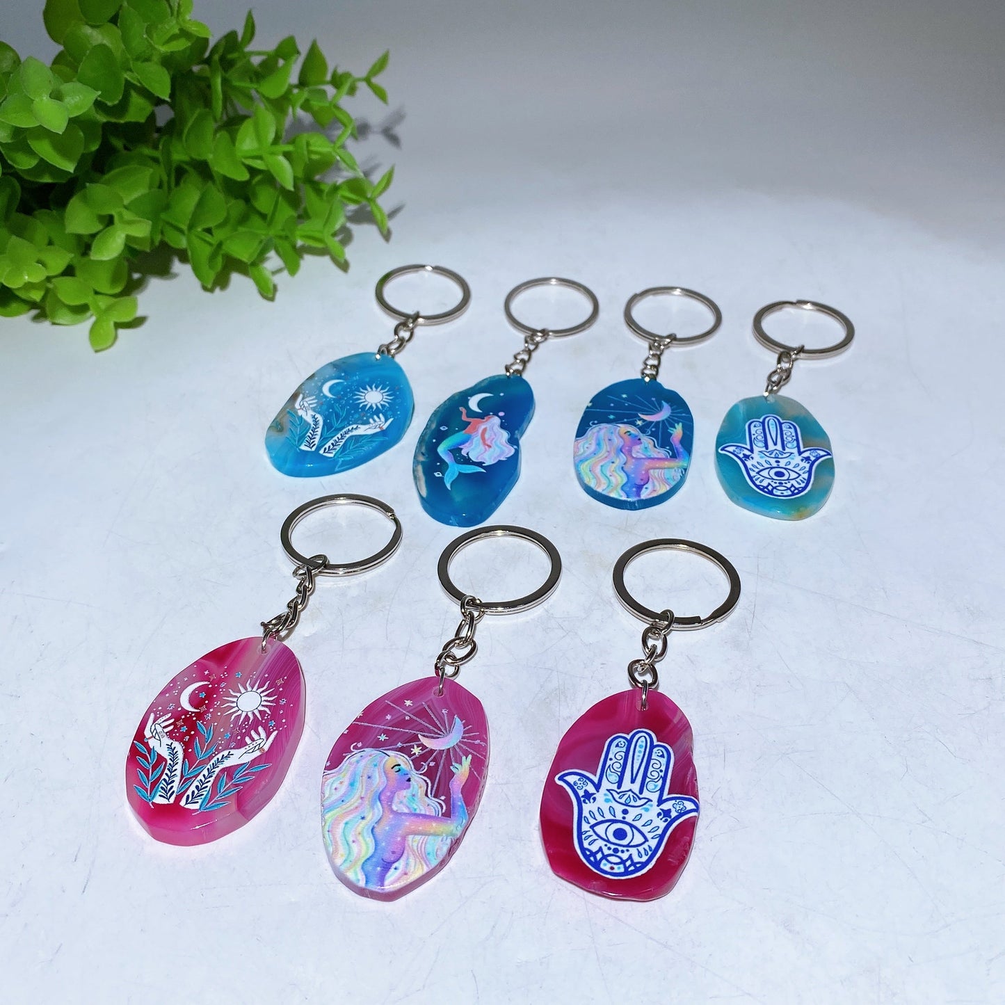 Agate Slab with Printing Keychain Crystal Healing Bulk Wholesale