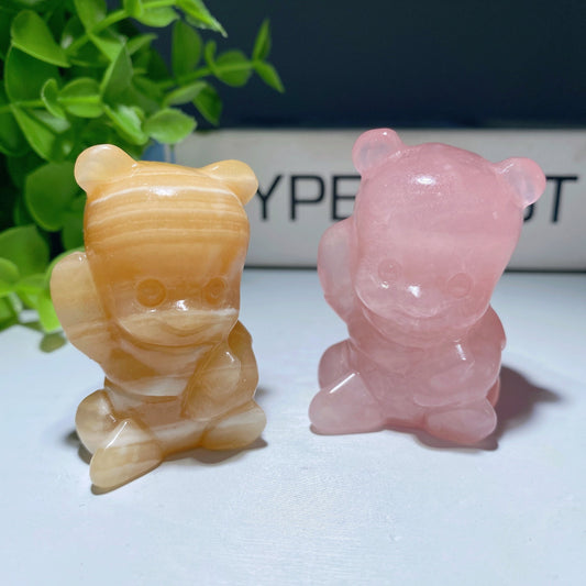 1.85" Orange Calcite Rose Quartz Cartoon Bear Charactor Bulk Wholesale