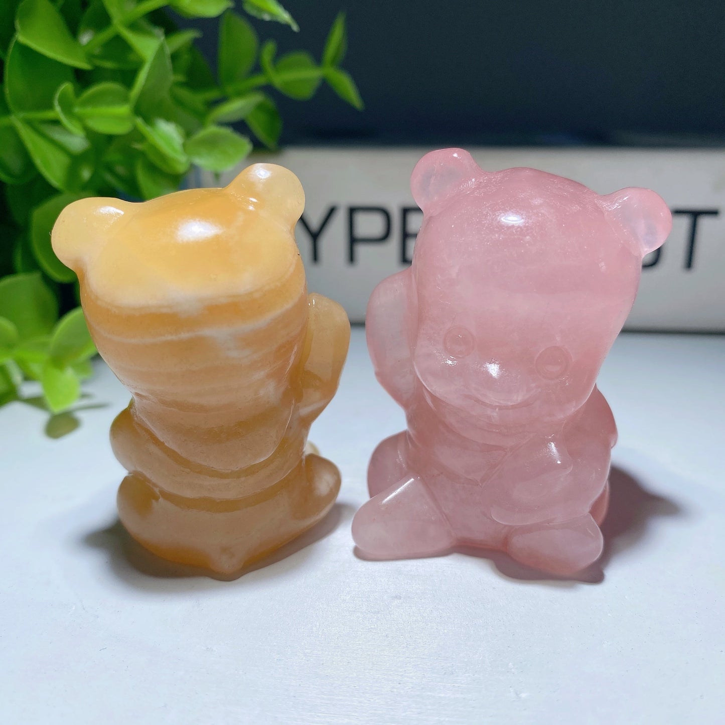 1.85" Orange Calcite Rose Quartz Cartoon Bear Charactor Bulk Wholesale