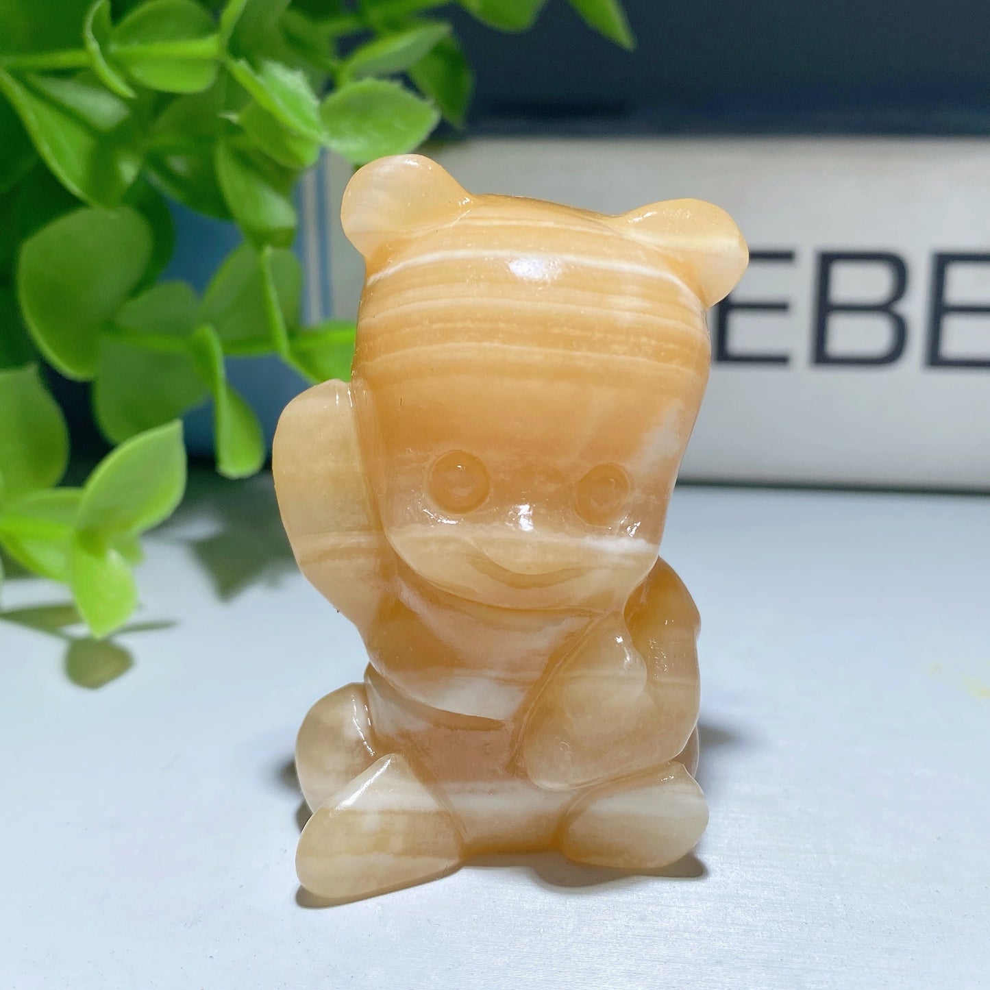 1.85" Orange Calcite Rose Quartz Cartoon Bear Charactor Bulk Wholesale