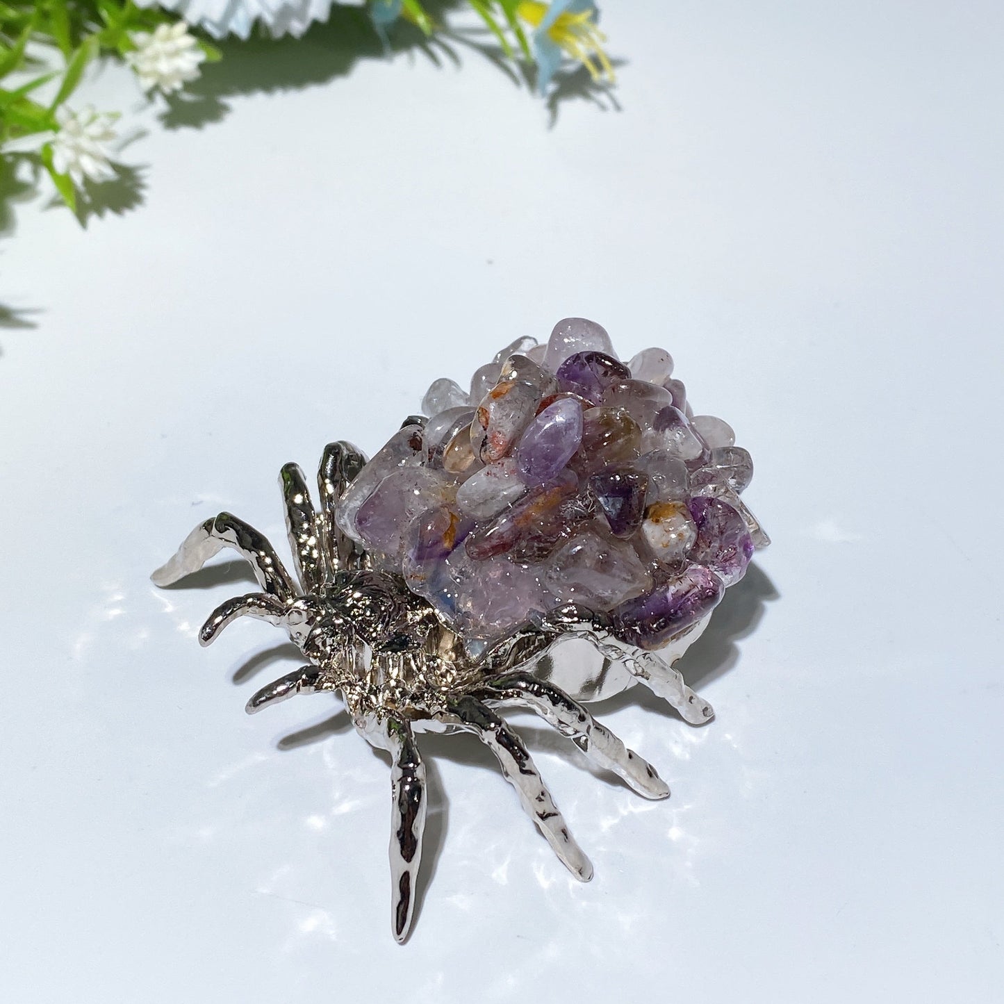 2.4" Crystal Chips Metal Spider Free Form Crystal Healing Bulk Wholesale
