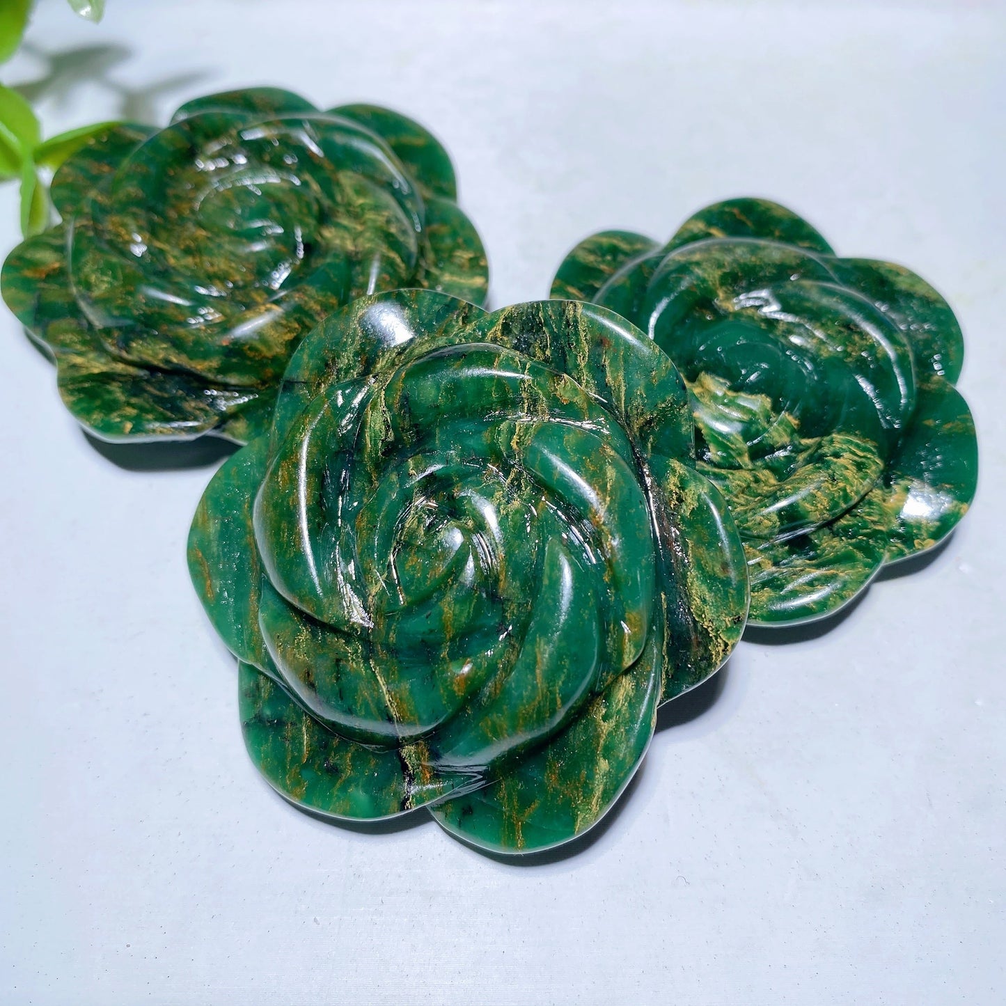 1.95" Emerald Rose Flower Carvings Bulk Wholesale