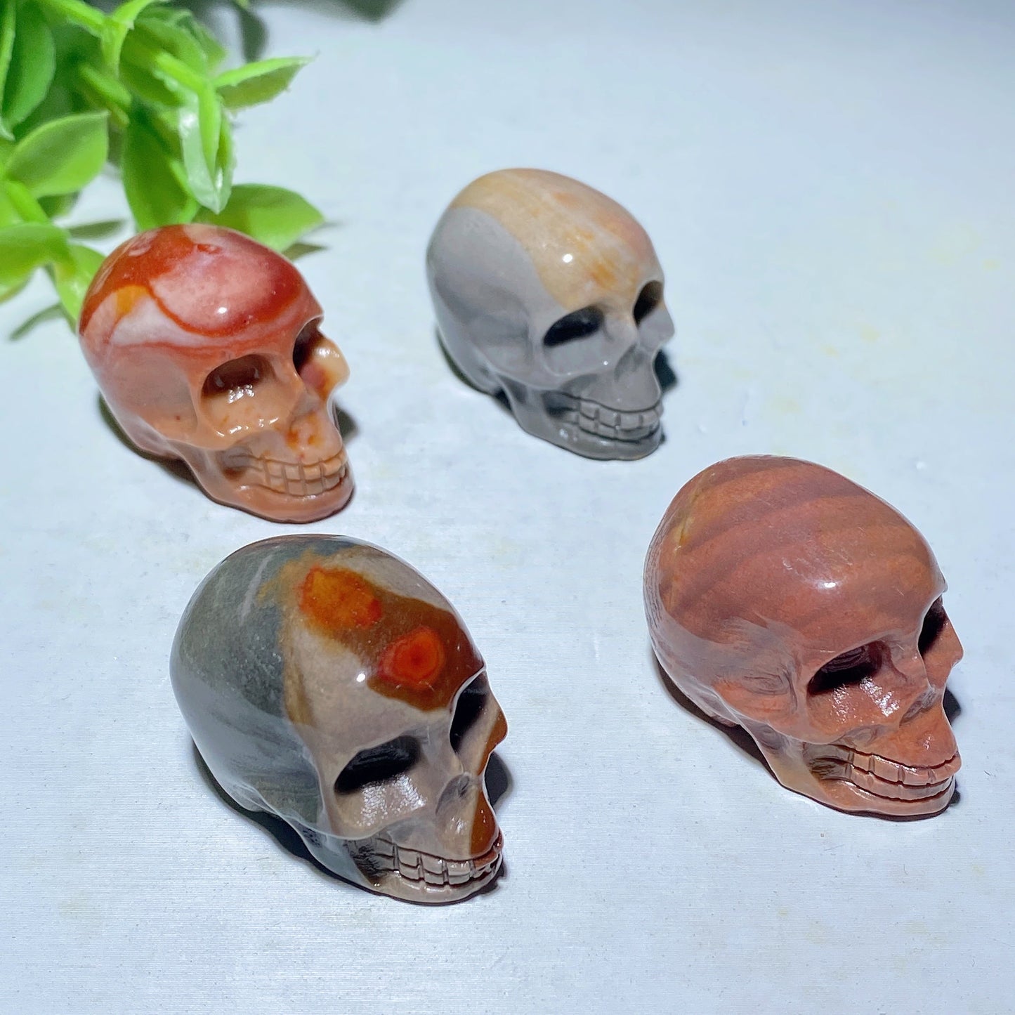 1.15" Mini Polychrome Skull Carvings Bulk Wholesale