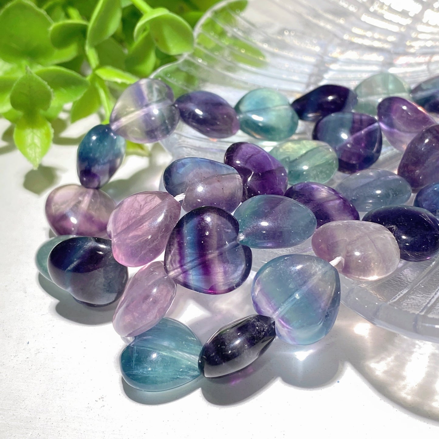 15" Rainbow Fluorite Heart Strand Bulk Wholesale