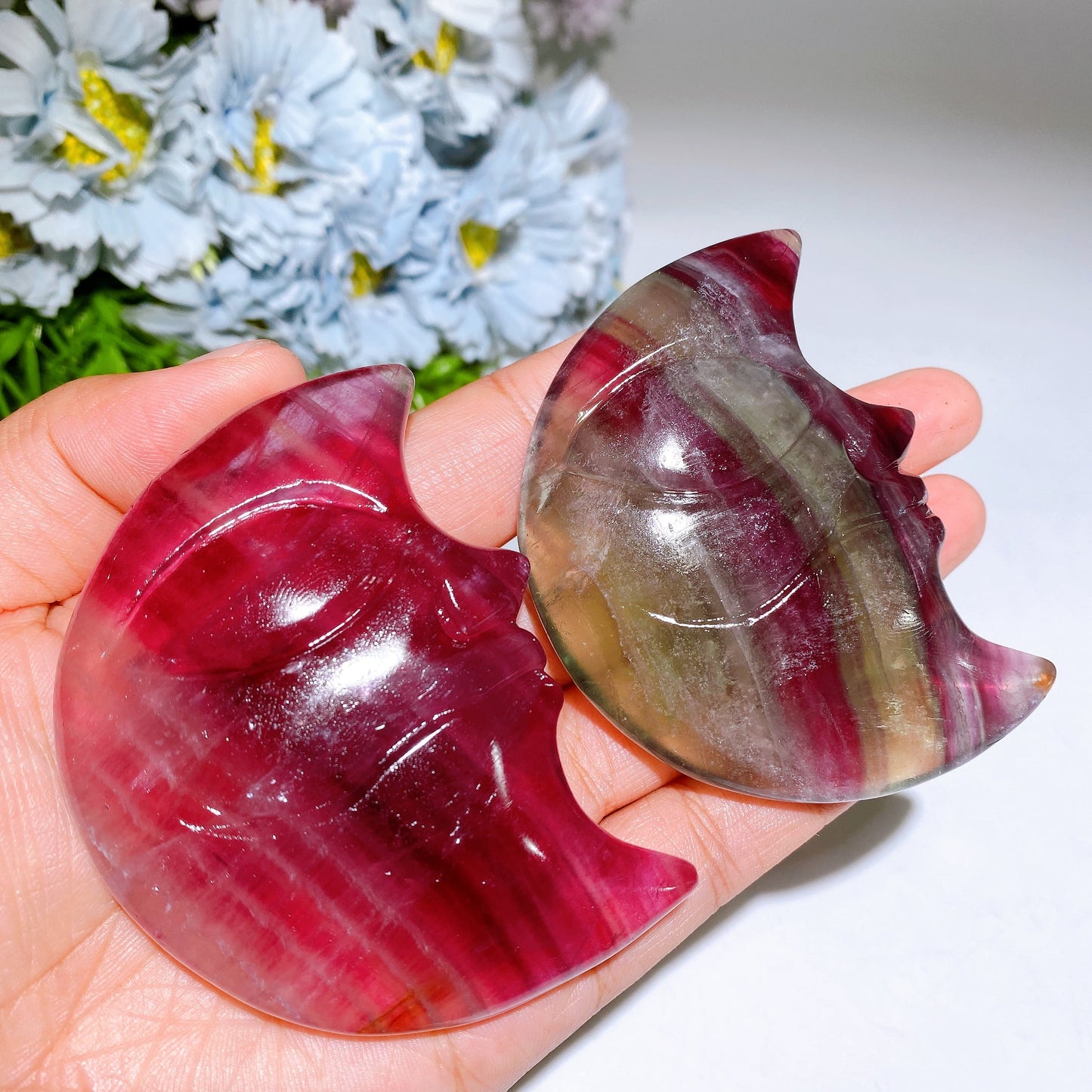 2.9" Fluorite Moon Face Carving Crystal Healing Bulk Wholesale