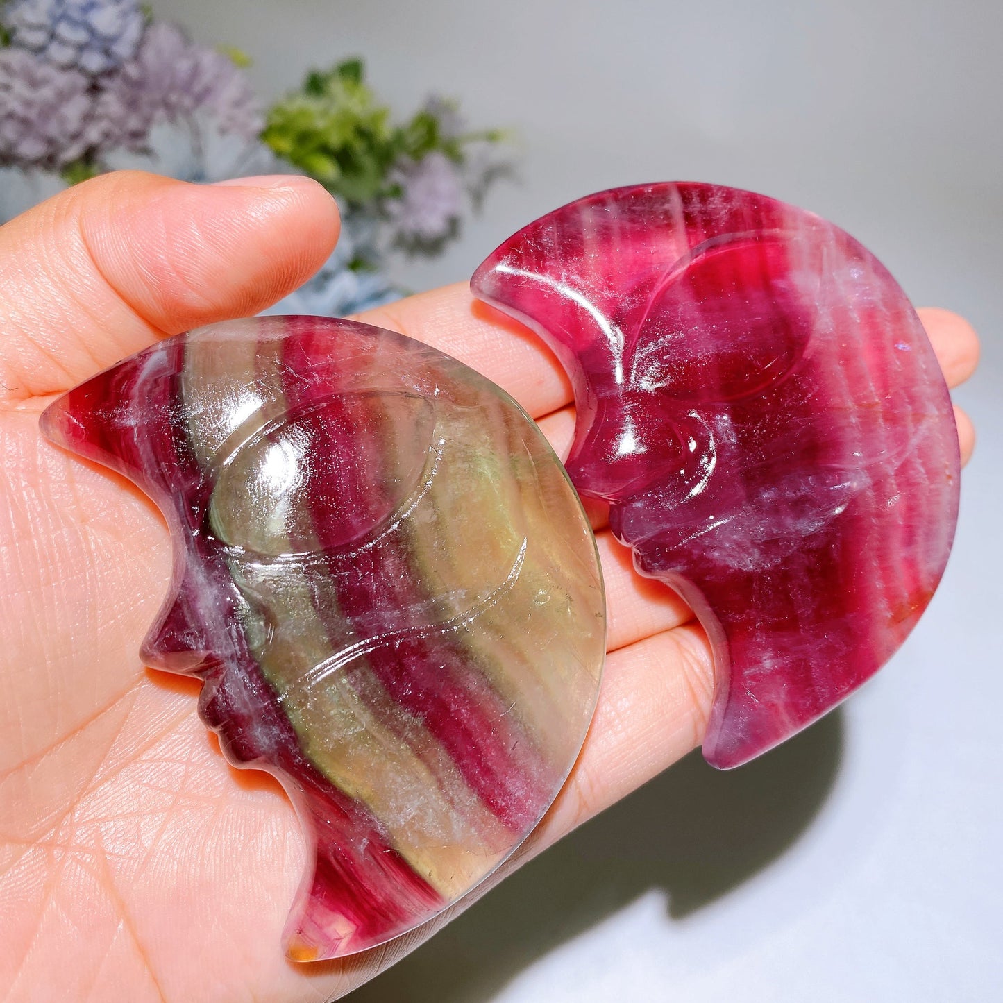 2.9" Fluorite Moon Face Carving Crystal Healing Bulk Wholesale