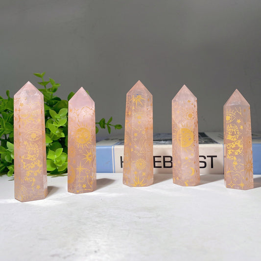 3.5"-4.0" Rose Quartz Point with Printing Bulk Wholesale