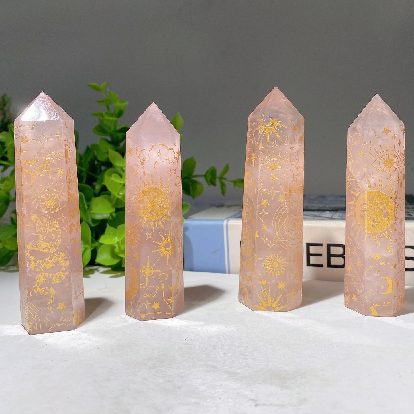 3.5"-4.0" Rose Quartz Point with Printing Bulk Wholesale