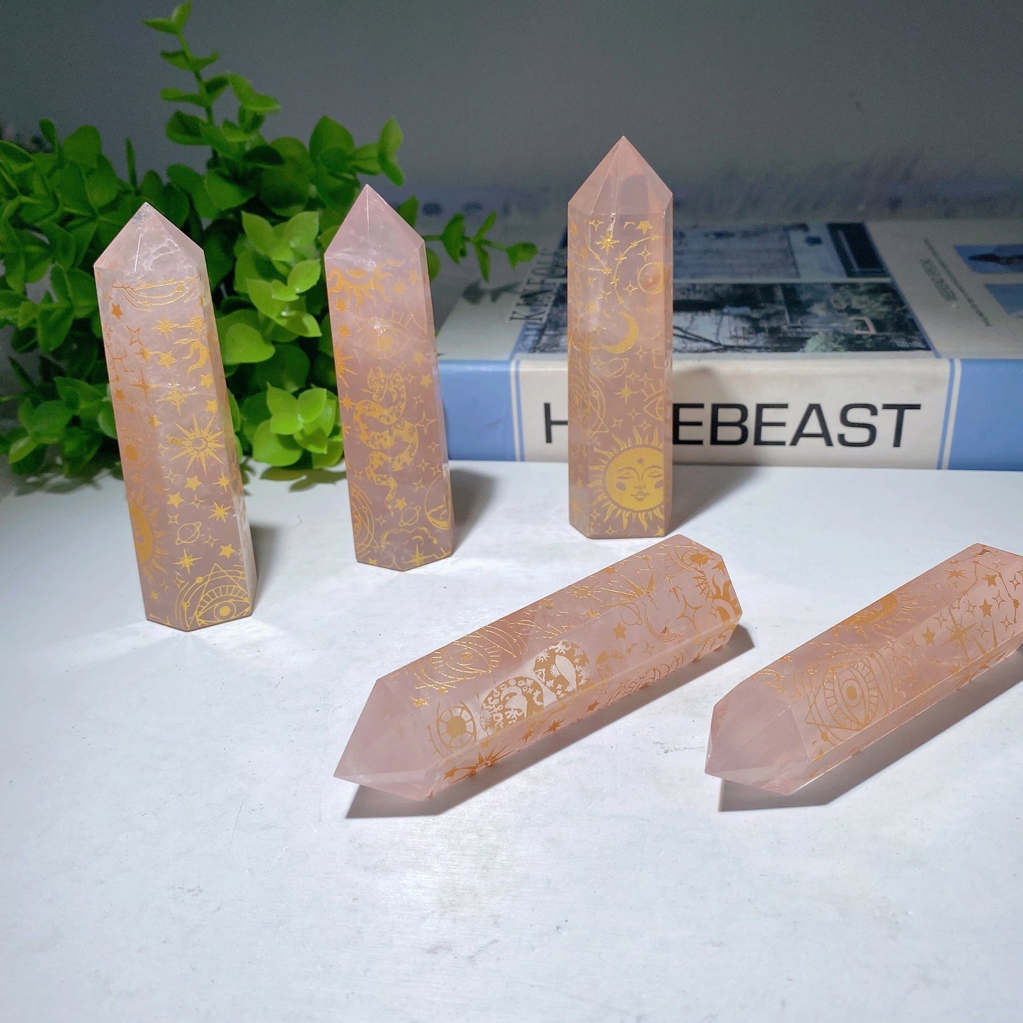 3.5"-4.0" Rose Quartz Point with Printing Bulk Wholesale