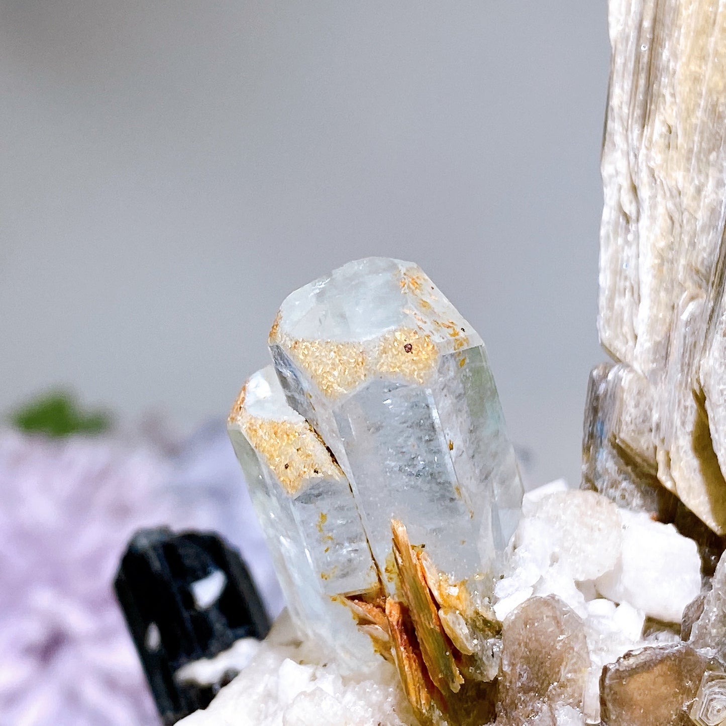 Unique Golden Mica Grow with Aquamarine Black Tourmaline & Quartz Specimen with Stand Crystal Healing Bulk Wholesale