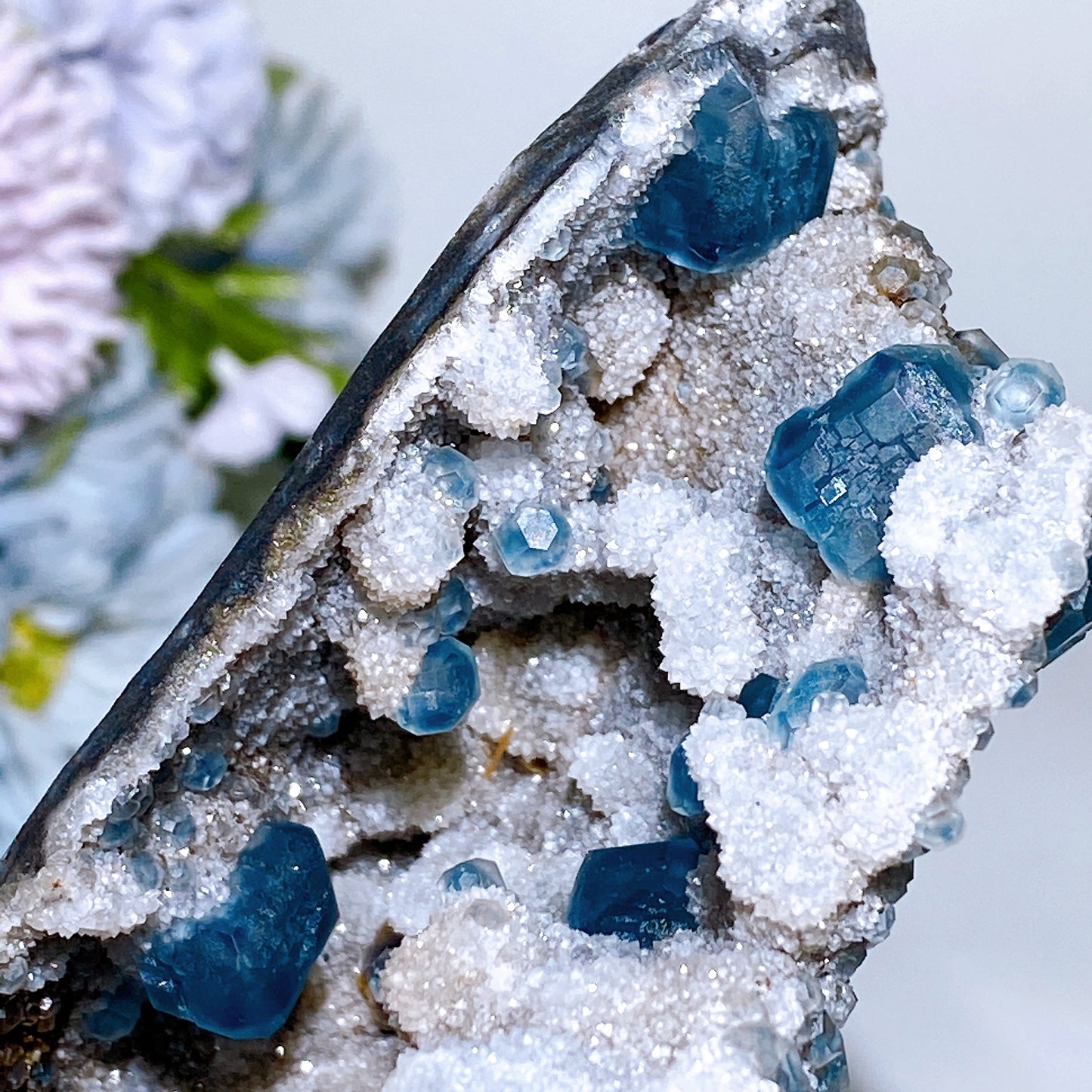 18cm Unique Sugar Blue Fluorite Ship Shape Specimen with Stand Crystal Healing Bulk Wholesale