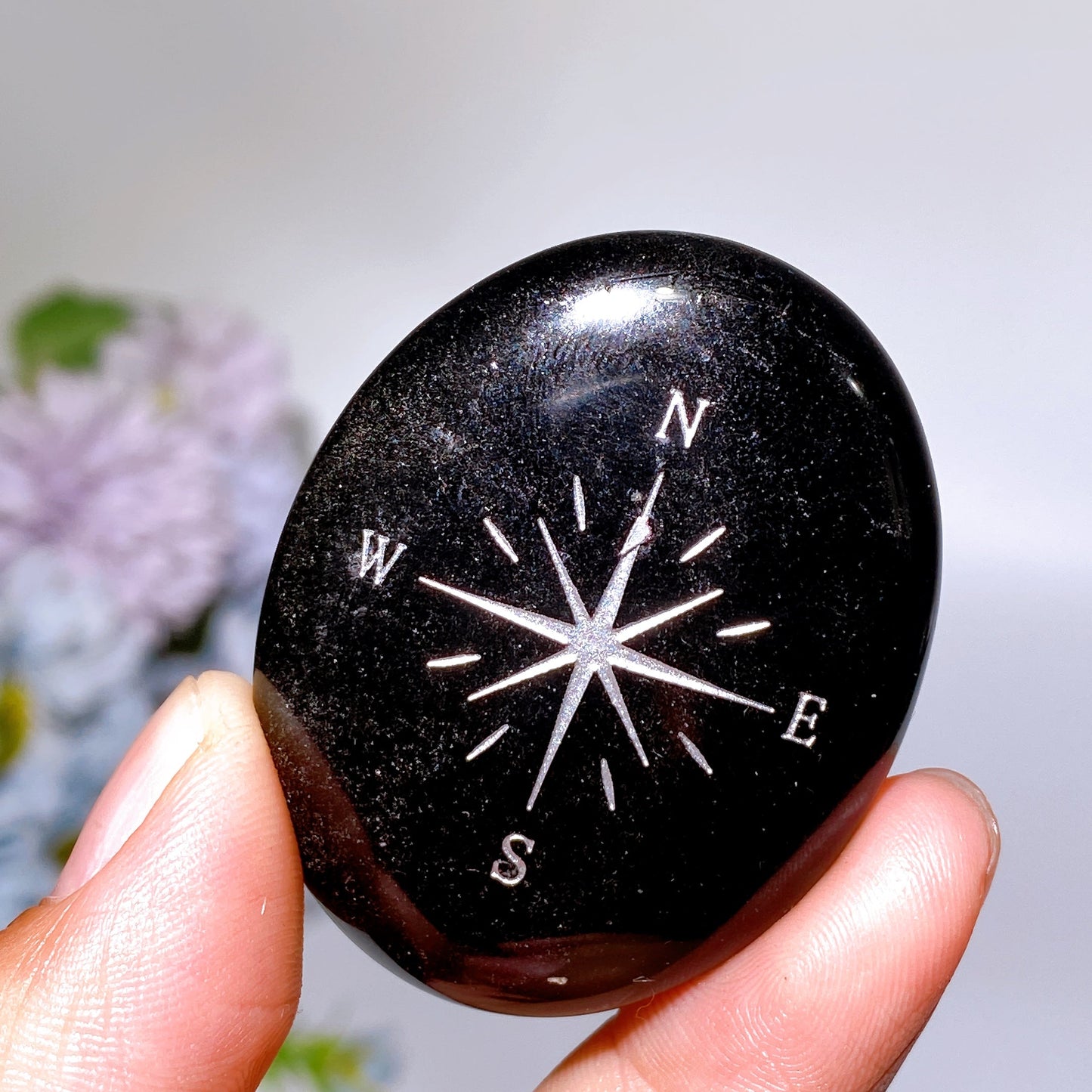 1.9" Crystal Palm with Compass Printing Crystal Healing Bulk Wholesale