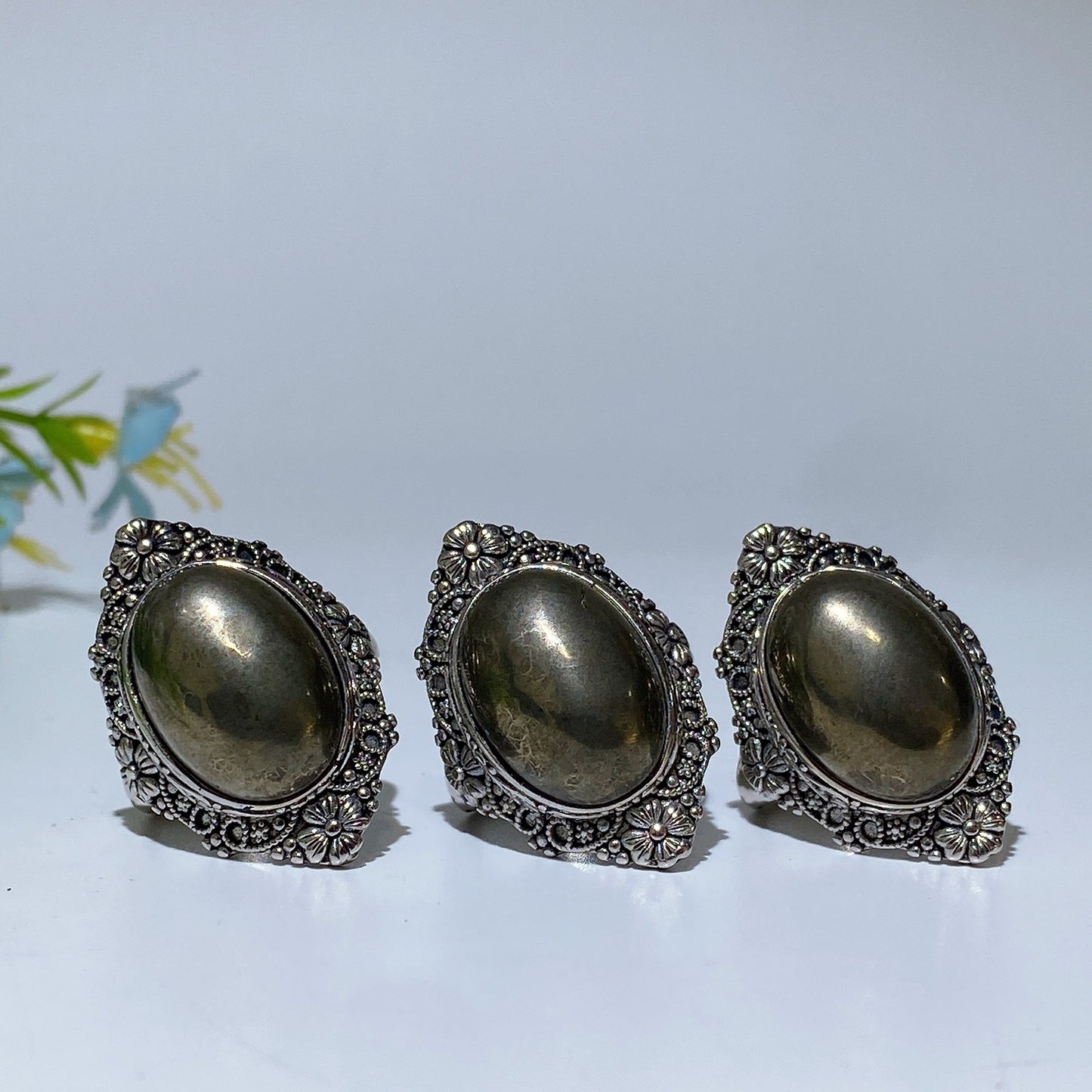Copper Silver Plated Pyrite Ring Crystal Healing Bulk Wholesale