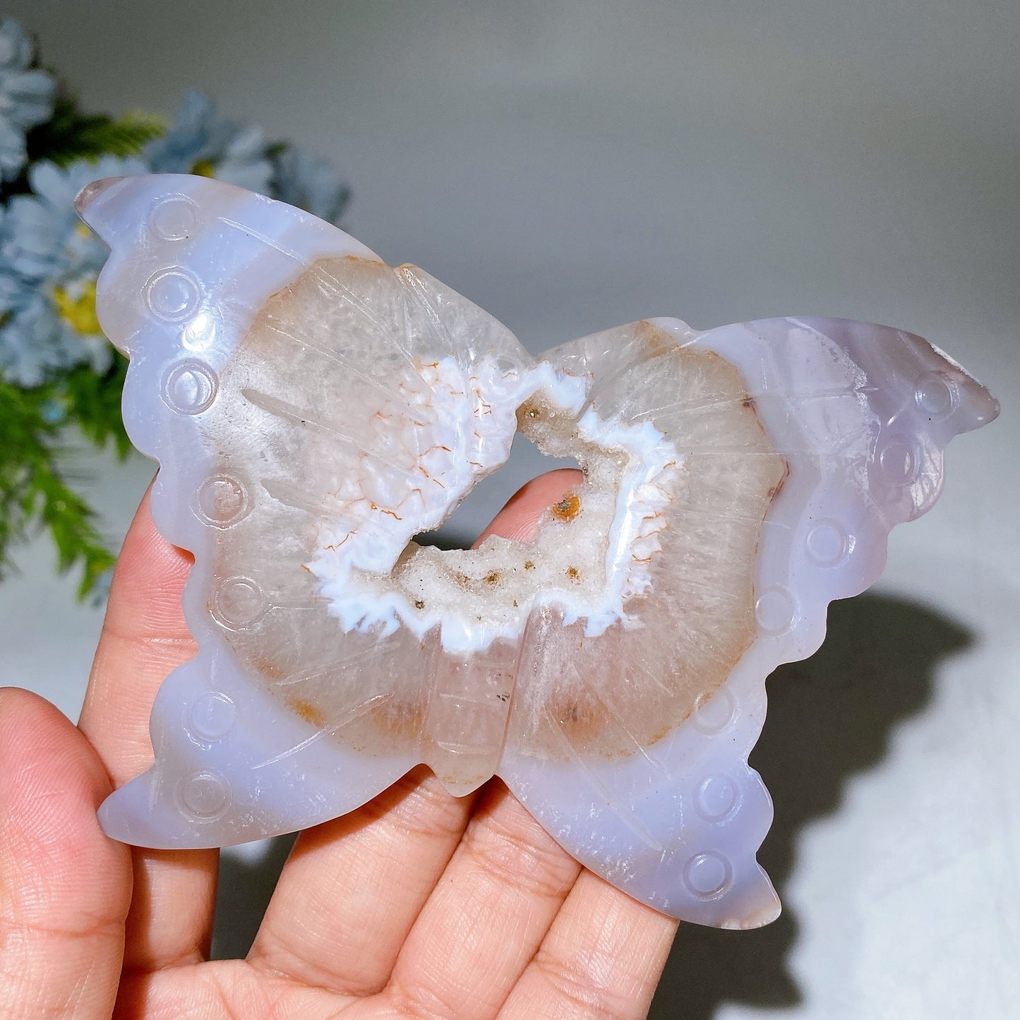 12cm Druzy Soft Candy Agate Butterfly Carving Crystal Healing Bulk Wholesale