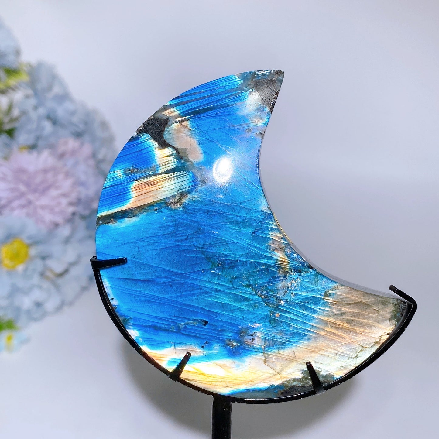 3.0"-3.3" Labradorite Moon Carving with Stand Crystal Healing Bulk Wholesale