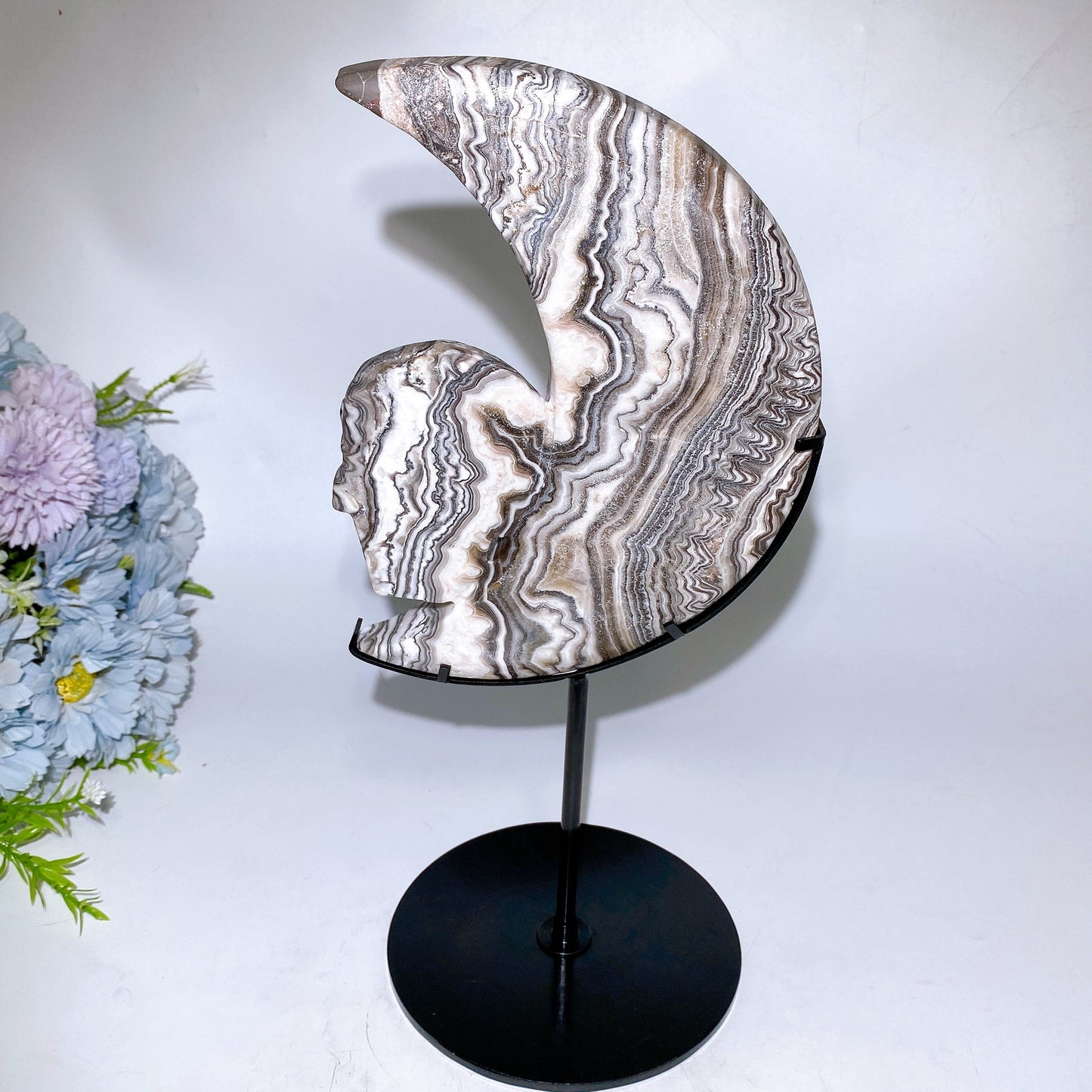 Large Chocolate Calcite Moon with Skull Carving Crystal Healing Bulk Wholesale