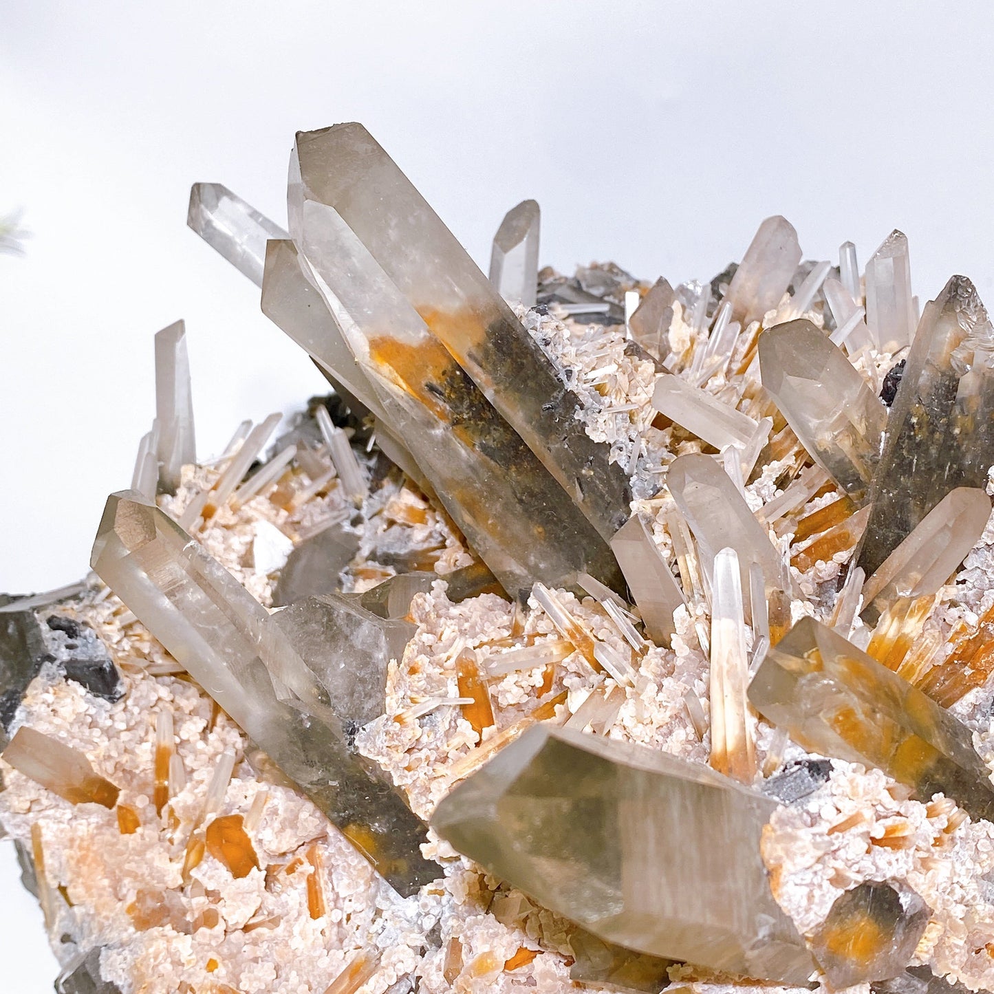 Large Unique Smoky Quartz Grow with Calcite Cluster Specimen with Stand Crystal Healing Bulk Wholesale