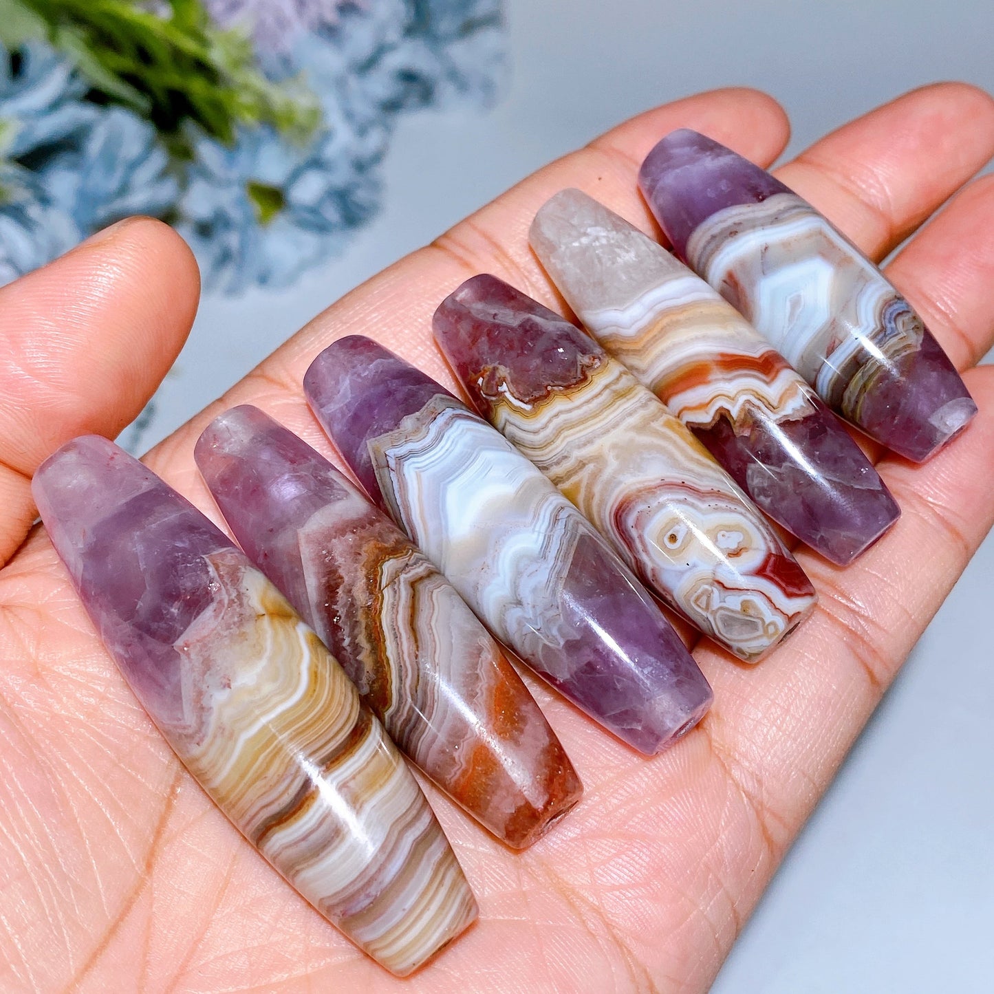 1.7"-2.2" Striped Agate Grow with Amethyst Cylinder Pendant Crystal Healing Bulk Wholesale