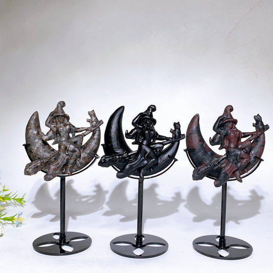 Crystal Witch Moon Carving with Stand Crystal Healing Bulk Wholesale