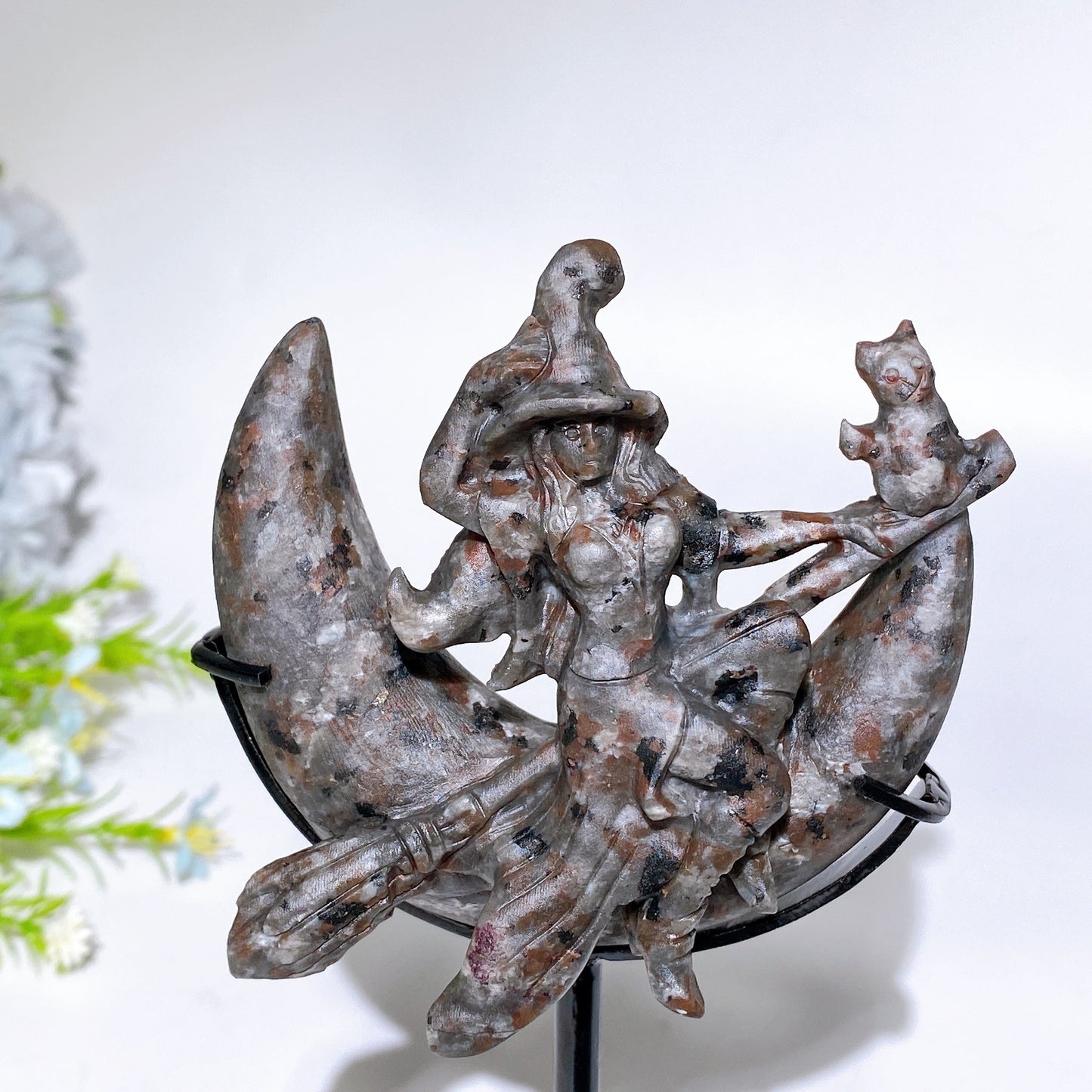 Crystal Witch Moon Carving with Stand Crystal Healing Bulk Wholesale