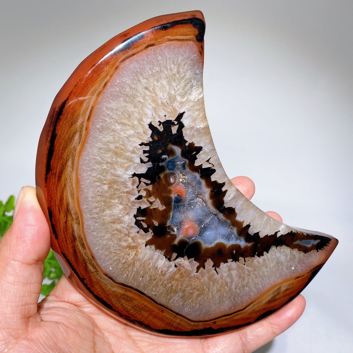 Druzy  Sardonyx Moon Carving with Stand Crystal Healing Bulk Wholesale