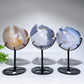Druzy Agate Bear on Moon Carving with Stand Crystal Healing Bulk Wholesale