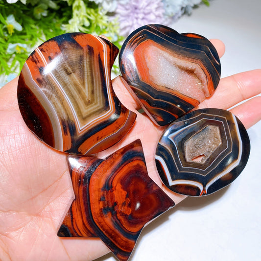 1.8"-2.3" Sardonyx Palm Heart Star Moon Carving Crystal Healing Bulk Wholesale