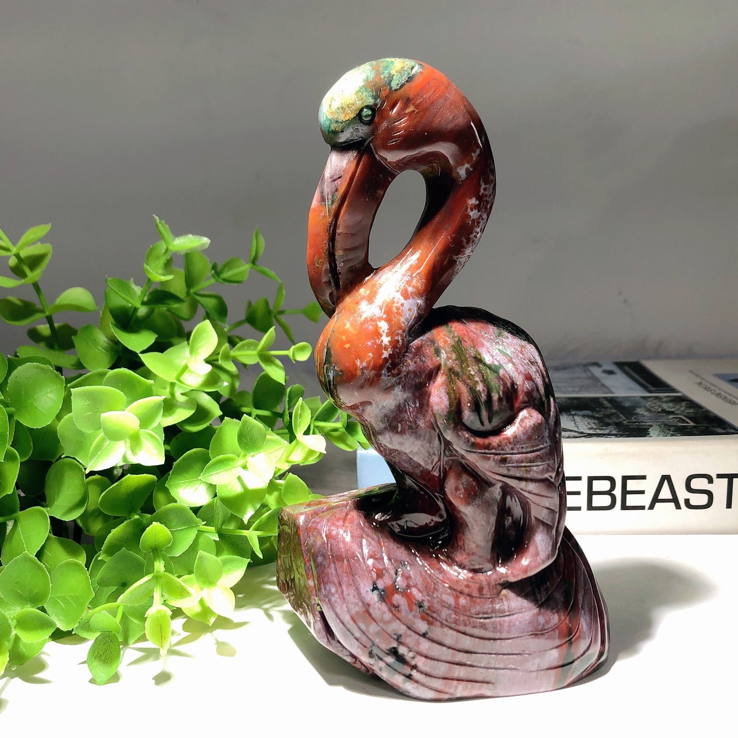 5.5"-6.5" Moss Agate Ocean Jasper Flamingo Carvings Bulk Wholesale