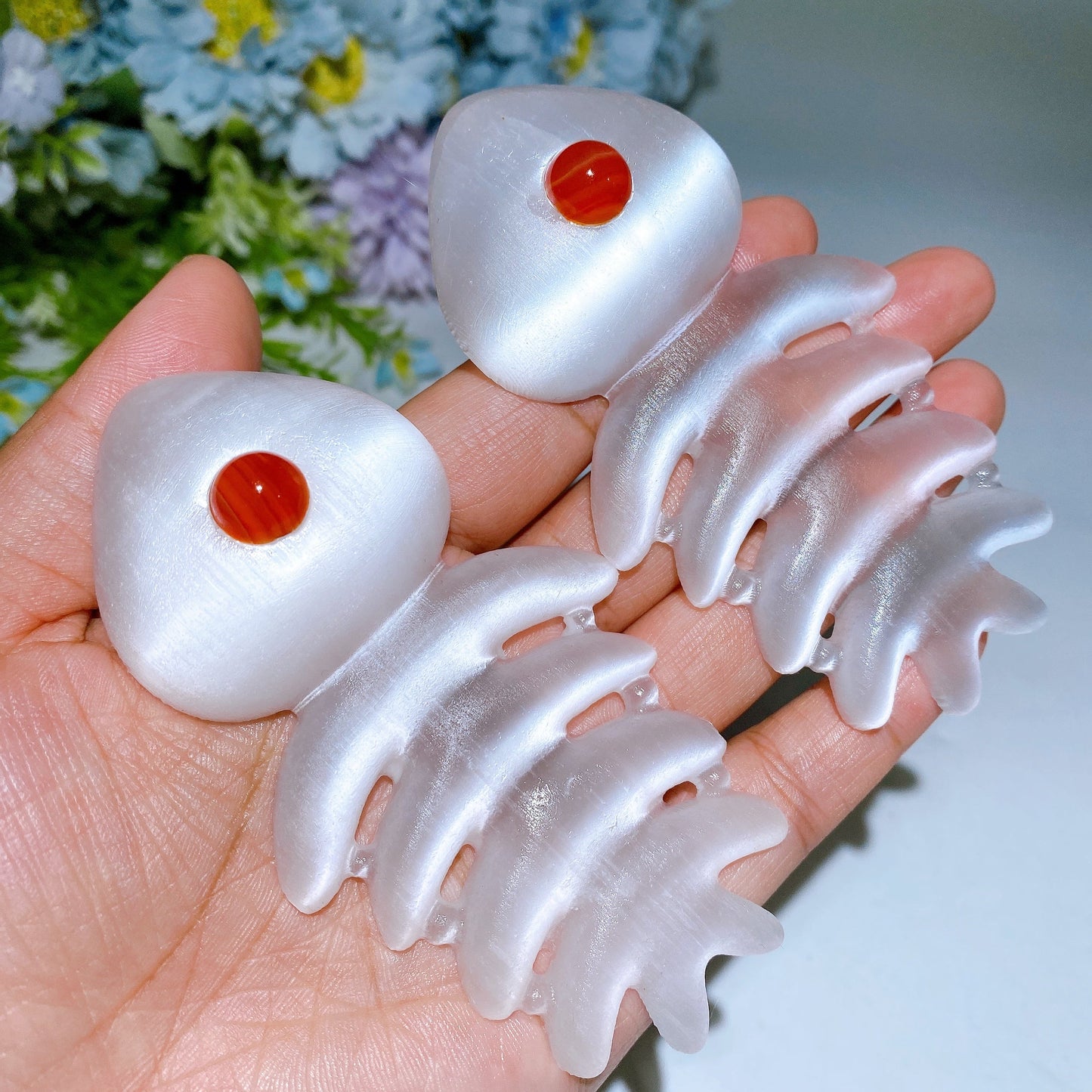 4.0" Selenite Fish Bone Carving Crystal Healing Bulk Wholesale