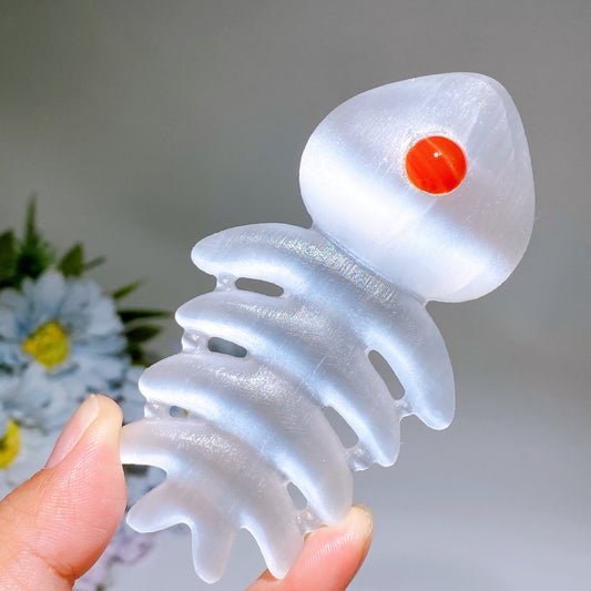 4.0" Selenite Fish Bone Carving Crystal Healing Bulk Wholesale
