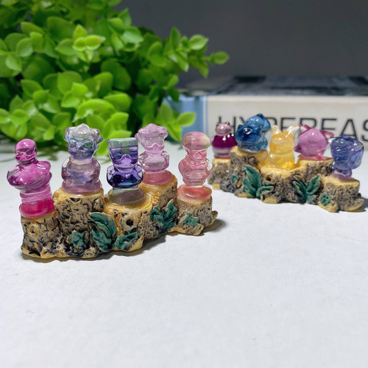 2.5" Mini Fluorite Carvings with Resin Base Free Form Bulk Wholesale