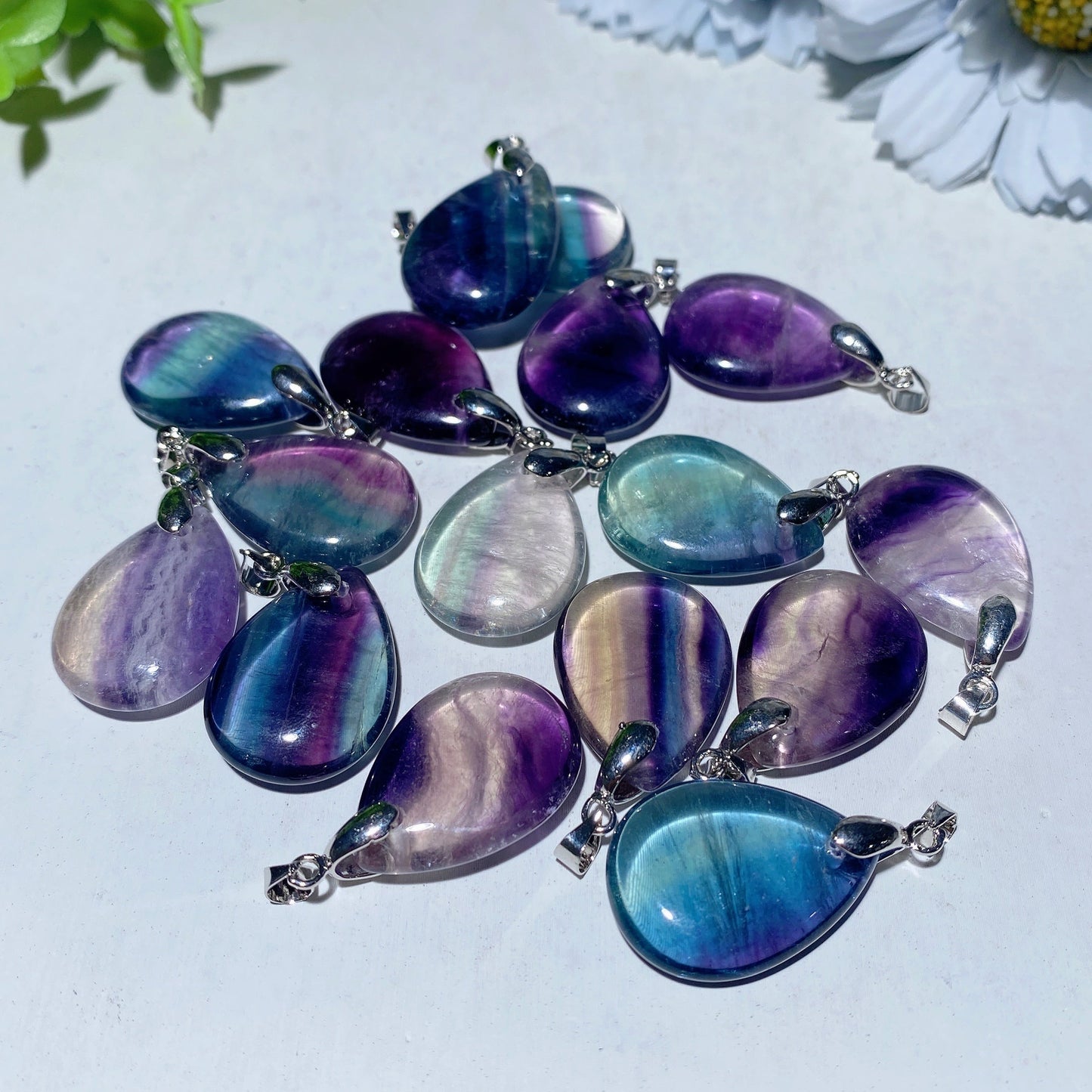 1.0" Rainbow Fluorite Water Drop Pendant Bulk Wholesale