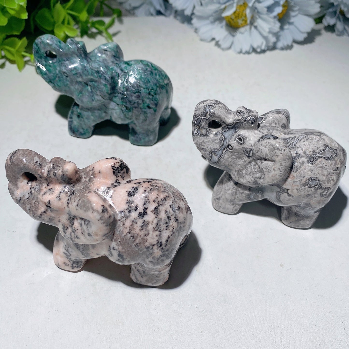 3.1" Mixed Crystal Elephant Carvings Bulk Wholesale