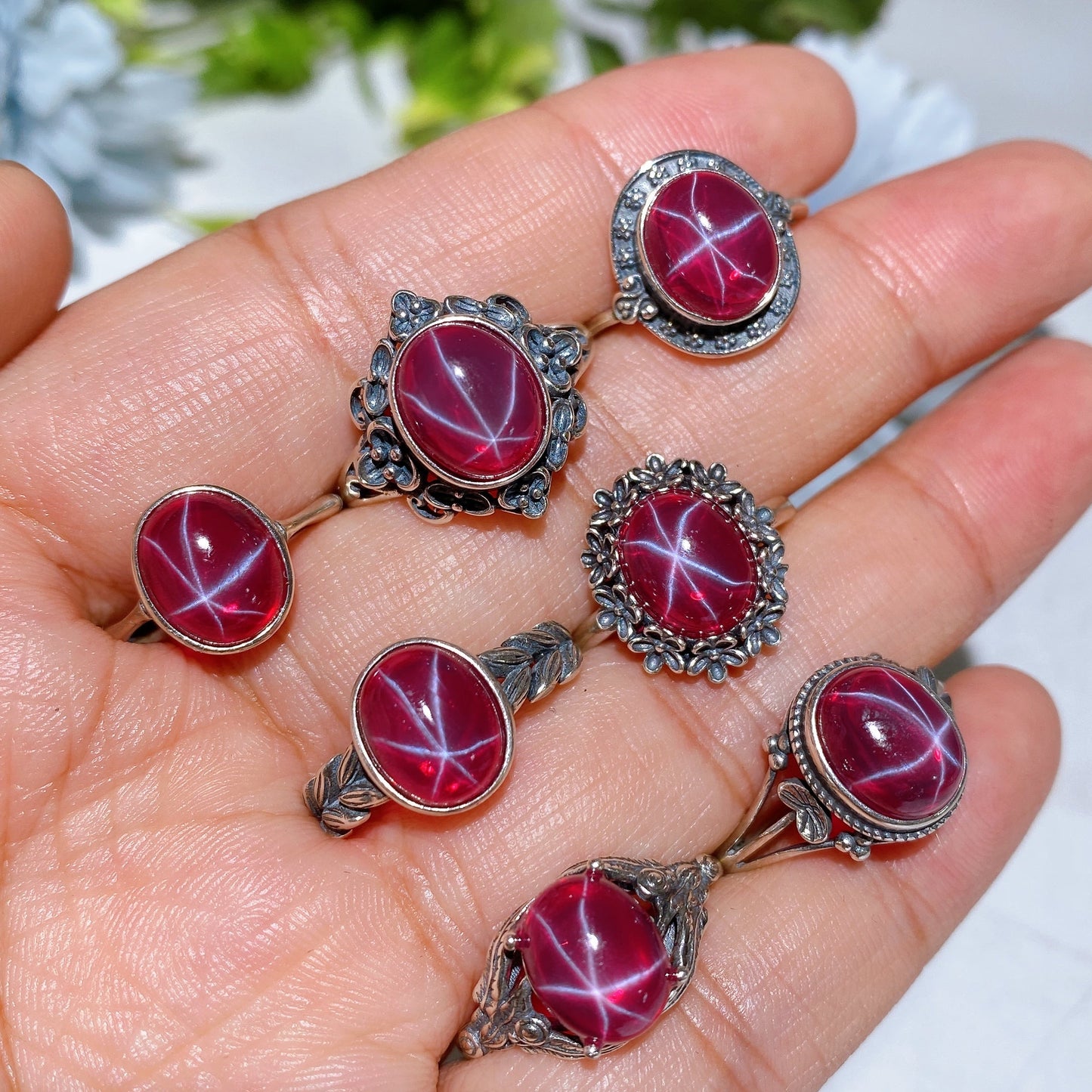 S925 UV Reactive Star Ruby Pendant Ring Bracelet Crystal Healing Bulk Wholesale