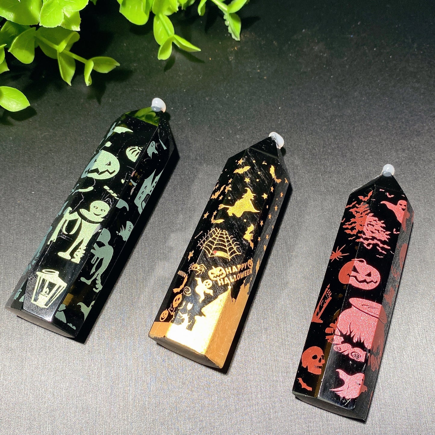 3.3"-3.5" Black Obsidian Point with Halloween Printing Bulk Wholesale