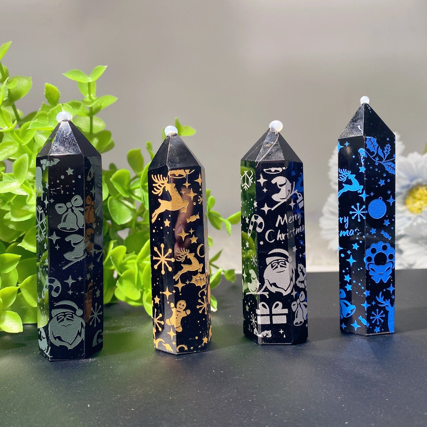 3.3"-4.0" Black Obsidian Point with Christmas Printing Bulk Wholesale