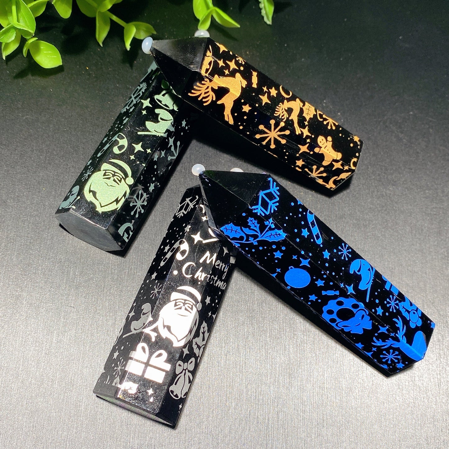 3.3"-4.0" Black Obsidian Point with Christmas Printing Bulk Wholesale