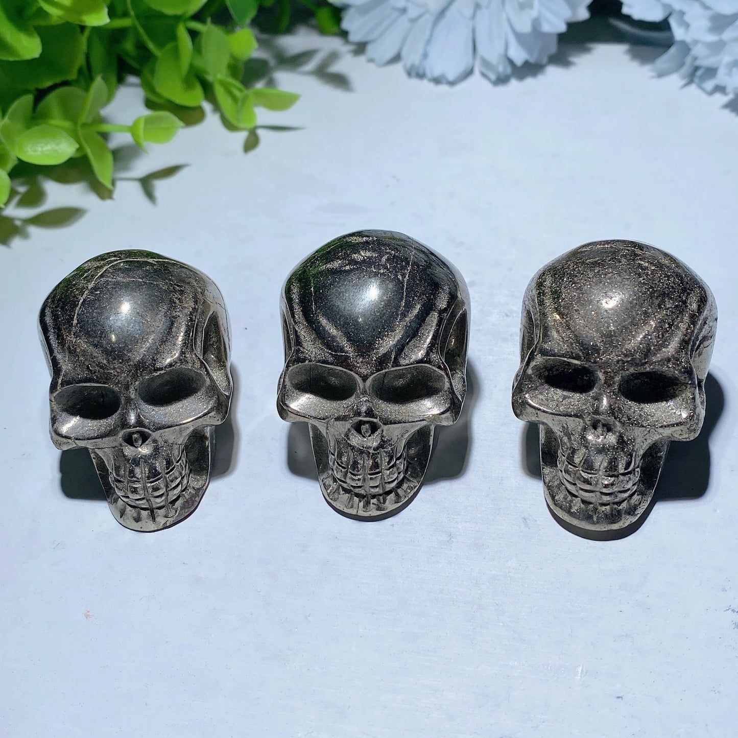 1.7" Pyrite Skull Carvings Bulk Wholesale