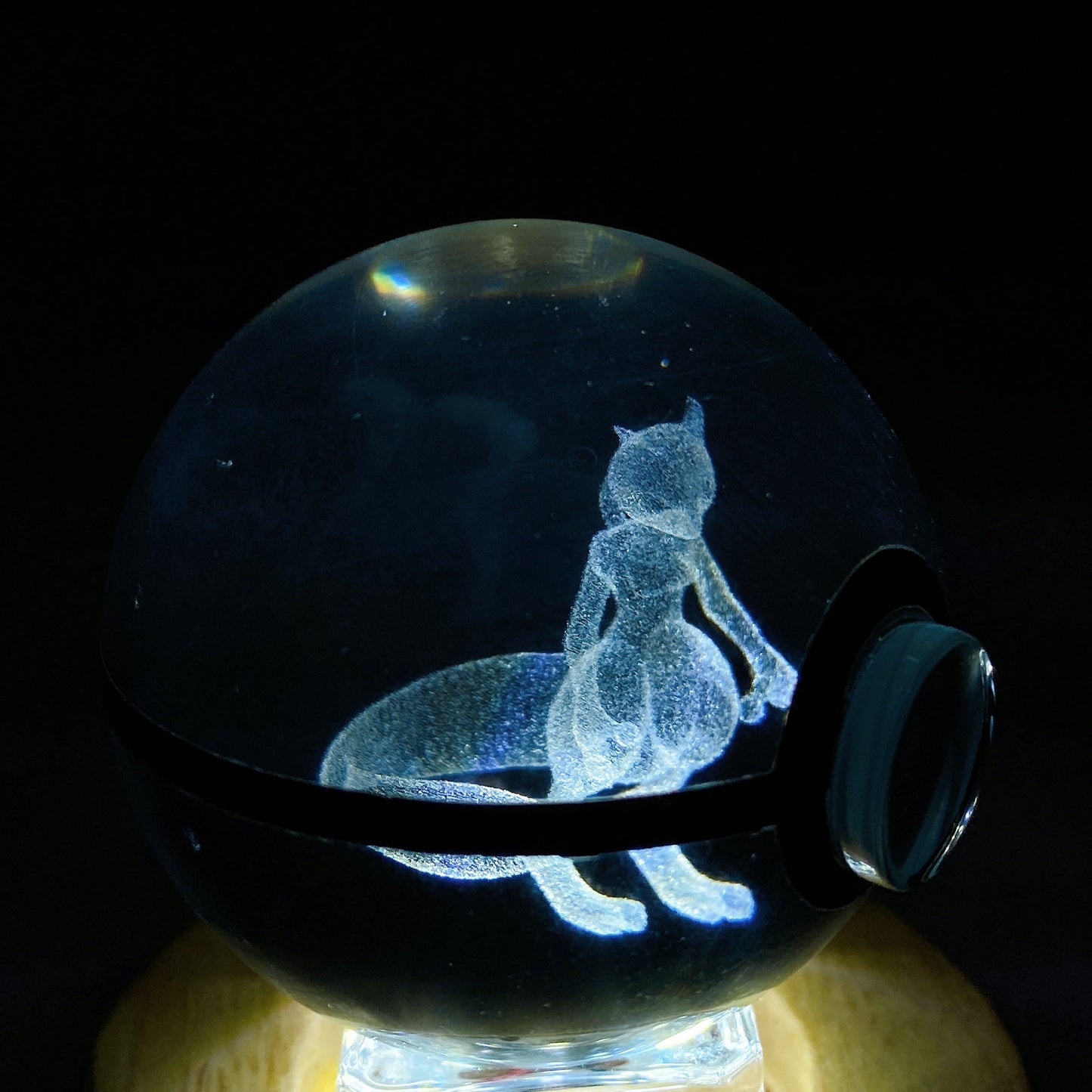 3D Inner Carving Crystal Pokemon Glass Sphere with Colorful Lamp Stand Crystal Healing Bulk Wholesale